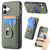 iPhone 17 Carbon Fiber Card Wallet Ring Phone Case - Green
