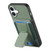 iPhone 17 Carbon Fiber Fold Stand Elastic Card Bag Phone Case - Green
