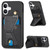 iPhone 17 Carbon Fiber Wallet Flip Card K-shaped Holder Phone Case - Black