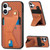 iPhone 17 Carbon Fiber Wallet Flip Card K-shaped Holder Phone Case - Brown