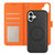iPhone 17 Detachable Litchi Texture Magnetic Side-Patch Vegan Leather Phone Case - Black Orange