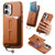 iPhone 17 Detachable Magnetic Card Bag Phone Case with Finger Ring Grip & Anti-loss Rope - Brown