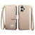 iPhone 17 Fantasy Love Heart Zipper Wallet Vegan Leather Phone Case with Strap - Beige