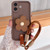 iPhone 17 Floral Holder TPU Phone Case with PU Buckle Lanyard - Coffee