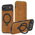 iPhone 17 Knight Shield 360 Rotation Holder MagSafe RFID Leather Phone Case - Brown