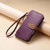 iPhone 17 Leaf Buckle Zipper Wallet Leather Phone Case with Strap - Purple