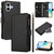 iPhone 17 Magnetic Closure 9 Card Slots Zipper Leather Case with Hand Strap - Black