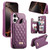 iPhone 17 Mirror Rhombic Texture Metal Bow-knot Vegan Leather Card Bag Phone Case - Purple