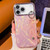 iPhone 17 Plating Feather-Gauze Texture Wristband Holder TPU Phone Case with Lens Film - Pink