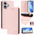 iPhone 17 RC01 Dual-Folded Magnetic Suction RFID Leather Phone Case - Pink