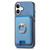 iPhone 17 Retro Cross Leather Card Bag MagSafe Phone Case - Blue