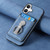 iPhone 17 Retro Folding Ring Holder Card Bag MagSafe Phone Case - Blue