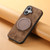 iPhone 17 Retro Leather Rotation Round Holder Phone Case - Brown