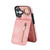 iPhone 17 Retro Ring and Zipper RFID Card Slot Phone Case - Pink