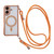 iPhone 17 Rhinestone Clear Acrylic Electroplated Magnetic Phone Case with Right-Side Crossbody Lanyard - Orange