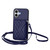 iPhone 17 Rhombic Texture Card Bag RFID Phone Case with Long Lanyard - Blue