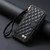 iPhone 17 Rhombic Texture Zipper Wallet Metal Bow-knot Vegan Leather Phone Case with Strap - Black