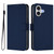 iPhone 17 Skin Feel Solid Color Leather Phone Case with Lanyard - Navy Blue