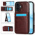 iPhone 17 Solid Color Card Slots Bracket PU Phone Case - Brown