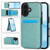 iPhone 17 Solid Color Card Slots Bracket PU Phone Case - Mint Green