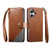 iPhone 17 Splicing Zipper Wallet Vegan Leather Phone Case with Strap - Brown