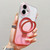 iPhone 17 Transparent Gradient Metal Ring Holder MagSafe Phone Case - Pink