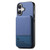 iPhone 17 Twill Fabric Leather Vertical Flip RFID Card Bag Phone Case - Blue