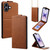 iPhone 17 Vertical Flip Cover Solid Color Vegan Leather Phone Case with Crossbody Chain - Brown