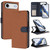 iPhone Air Detachable Litchi Texture Magnetic Side-Patch Vegan Leather Phone Case - Brown Dark Blue