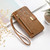iPhone Air Flowers Leaves Zipper Wallet Leather Phone Case with Strap - Brown