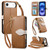 iPhone Air Leaf Buckle Zipper Wallet Leather Phone Case with Strap - Brown