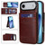 iPhone Air Solid Color Card Slots Bracket PU Phone Case - Brown