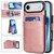iPhone Air Solid Color Card Slots Bracket PU Phone Case - Rose Gold