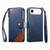 iPhone Air Splicing Zipper Wallet Vegan Leather Phone Case with Strap - Blue