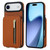 iPhone Air YM006 Skin Feel Zipper Card Bag Phone Case with Dual Lanyard - Brown