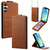 Samsung Galaxy A16 5G Vertical Flip Cover Solid Color Vegan Leather Phone Case with Crossbody Chain - Brown