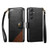Samsung Galaxy A16 Splicing Zipper Wallet Vegan Leather Phone Case with Strap - Black