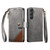 Samsung Galaxy A16 Splicing Zipper Wallet Vegan Leather Phone Case with Strap - Gray