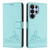 Samsung Galaxy S26 UItra Cat Rat Embossed Pattern RFID Leather Phone Case with Lanyard - Mint Green