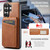 Samsung Galaxy S26 UItra Fierre Shann Cowhide Vertical Flip Magnetic Card Holder Phone Case - Brown