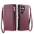 Samsung Galaxy S26 UItra Leather Stitching Multi-card Slot Zipper Phone Case - Wine Red