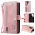 Samsung Galaxy S26 UItra Nine Card Zipper Bag Leather Phone Case with Lanyard - Pink