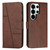 Samsung Galaxy S26 UItra Stitching Calf Texture Buckle Leather Phone Case - Brown