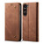 Samsung Galaxy S26+ Denim Texture Casual Style Horizontal Flip Leather Case - Brown
