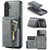 Samsung Galaxy S26+ Fierre Shann Oil Wax Vegan Leather Magnetic Card Holder Back Phone Case - Grey