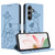 Samsung Galaxy S26+ Lotus Embossed Leather Phone Case with Lanyard - Blue