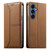 Samsung Galaxy S26+ Stitched Line Magnetic RFID Vegan Leather Phone Case - Brown