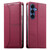 Samsung Galaxy S26+ Stitched Line Magnetic RFID Vegan Leather Phone Case - Wine Red