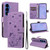 Samsung Galaxy S26 Cat and Bee Embossed Flip Leather Phone Case - Purple