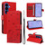 Samsung Galaxy S26 Cat and Bee Embossed Flip Leather Phone Case - Red